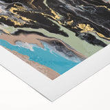 Large Abstract Wall Art – Moody Fluid Painting with Gold Accents