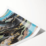 Large Abstract Wall Art – Moody Fluid Painting with Gold Accents