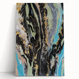 Large Abstract Wall Art – Moody Fluid Painting with Gold Accents