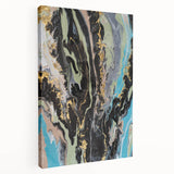 Large Abstract Wall Art – Moody Fluid Painting with Gold Accents