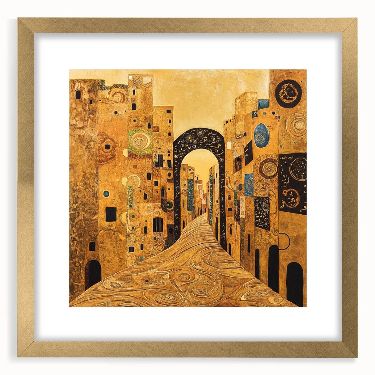 Golden Abstract Architectural Wall Art – Modern Cityscape Print