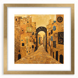 Golden Abstract Architectural Wall Art – Modern Cityscape Print