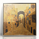 Golden Abstract Architectural Wall Art – Modern Cityscape Print