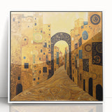 Golden Abstract Architectural Wall Art – Modern Cityscape Print