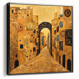 Golden Abstract Architectural Wall Art – Modern Cityscape Print