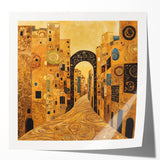 Golden Abstract Architectural Wall Art – Modern Cityscape Print