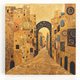 Golden Abstract Architectural Wall Art – Modern Cityscape Print
