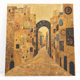 Golden Abstract Architectural Wall Art – Modern Cityscape Print
