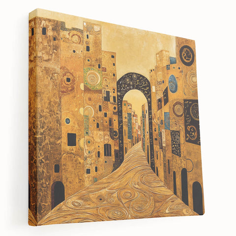 Golden Abstract Architectural Wall Art – Modern Cityscape Print