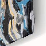 Modern Abstract Paintings – Fluid Gold and Blue Swirl Wall Art