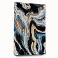 Modern Abstract Paintings – Fluid Gold and Blue Swirl Wall Art