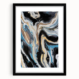 Modern Abstract Paintings – Fluid Gold and Blue Swirl Wall Art
