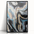 Modern Abstract Paintings – Fluid Gold and Blue Swirl Wall Art