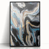 Modern Abstract Paintings – Fluid Gold and Blue Swirl Wall Art