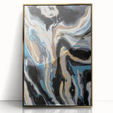 Modern Abstract Paintings – Fluid Gold and Blue Swirl Wall Art