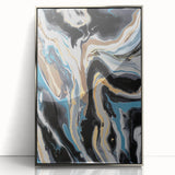 Modern Abstract Paintings – Fluid Gold and Blue Swirl Wall Art