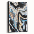 Modern Abstract Paintings – Fluid Gold and Blue Swirl Wall Art