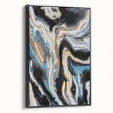 Modern Abstract Paintings – Fluid Gold and Blue Swirl Wall Art