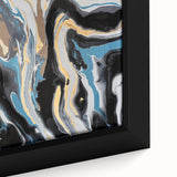 Modern Abstract Paintings – Fluid Gold and Blue Swirl Wall Art