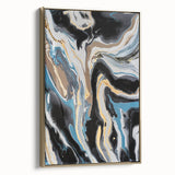 Modern Abstract Paintings – Fluid Gold and Blue Swirl Wall Art