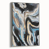 Modern Abstract Paintings – Fluid Gold and Blue Swirl Wall Art