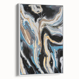 Modern Abstract Paintings – Fluid Gold and Blue Swirl Wall Art