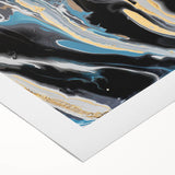 Modern Abstract Paintings – Fluid Gold and Blue Swirl Wall Art