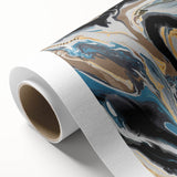 Modern Abstract Paintings – Fluid Gold and Blue Swirl Wall Art