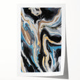 Modern Abstract Paintings – Fluid Gold and Blue Swirl Wall Art
