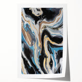 Modern Abstract Paintings – Fluid Gold and Blue Swirl Wall Art