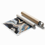 Modern Abstract Paintings – Fluid Gold and Blue Swirl Wall Art