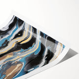 Modern Abstract Paintings – Fluid Gold and Blue Swirl Wall Art
