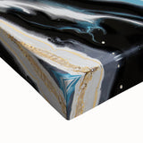 Modern Abstract Paintings – Fluid Gold and Blue Swirl Wall Art