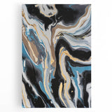 Modern Abstract Paintings – Fluid Gold and Blue Swirl Wall Art