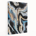 Modern Abstract Paintings – Fluid Gold and Blue Swirl Wall Art