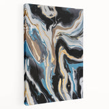 Modern Abstract Paintings – Fluid Gold and Blue Swirl Wall Art