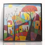 Colorful Abstract Architectural Wall Art – Geometric Cityscape Print