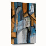 Abstract Wall Art – Moody Geometric Painting in Blue and Earthy Tones