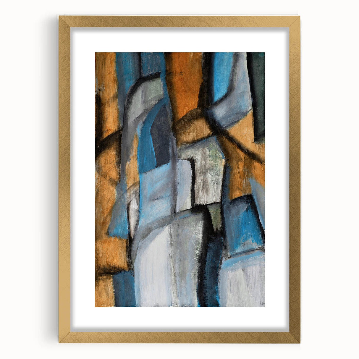 Abstract Wall Art – Moody Geometric Painting in Blue and Earthy Tones