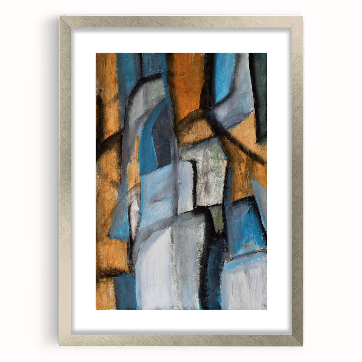 Abstract Wall Art – Moody Geometric Painting in Blue and Earthy Tones
