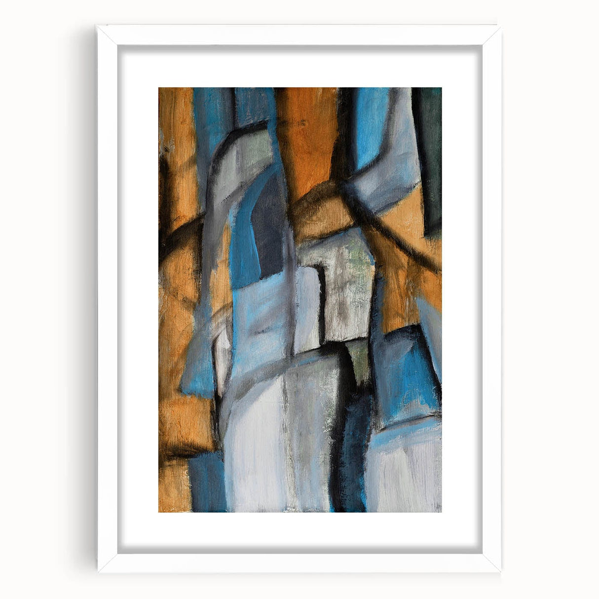 Abstract Wall Art – Moody Geometric Painting in Blue and Earthy Tones