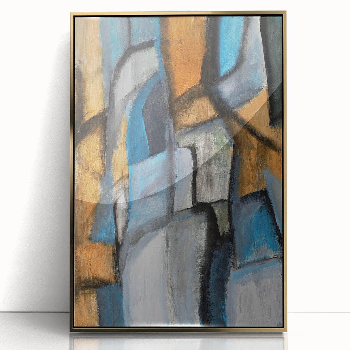 Abstract Wall Art – Moody Geometric Painting in Blue and Earthy Tones