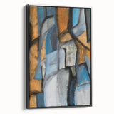 Abstract Wall Art – Moody Geometric Painting in Blue and Earthy Tones