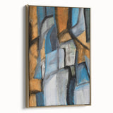 Abstract Wall Art – Moody Geometric Painting in Blue and Earthy Tones