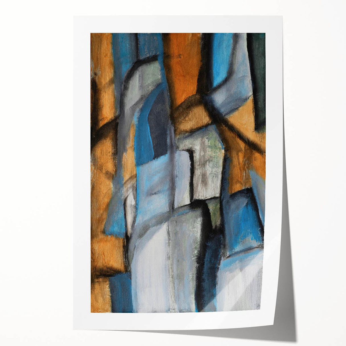 Abstract Wall Art – Moody Geometric Painting in Blue and Earthy Tones