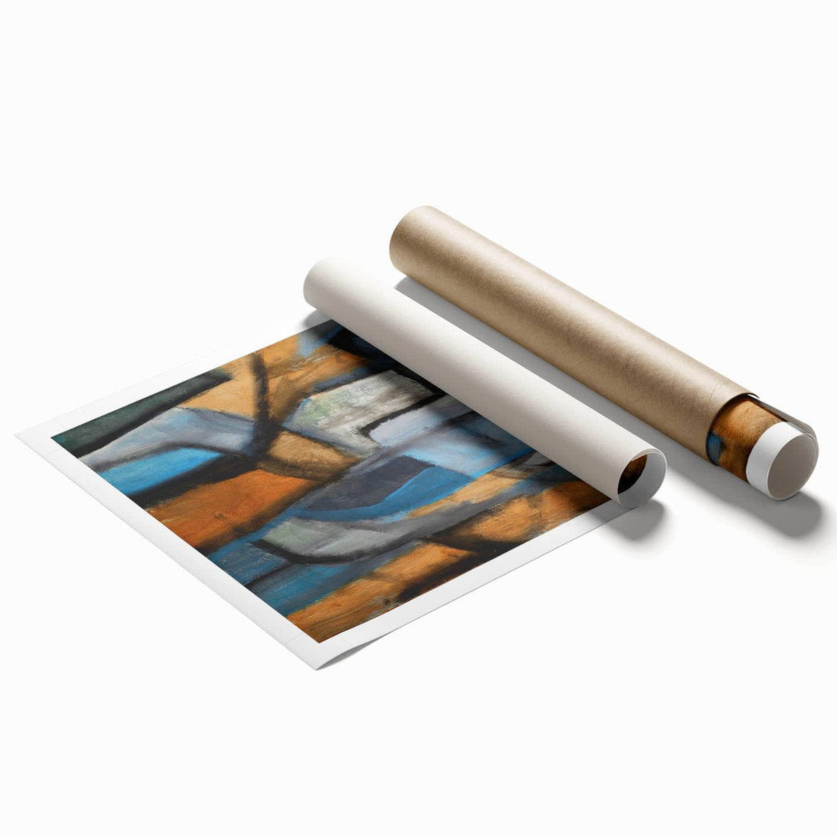Abstract Wall Art – Moody Geometric Painting in Blue and Earthy Tones