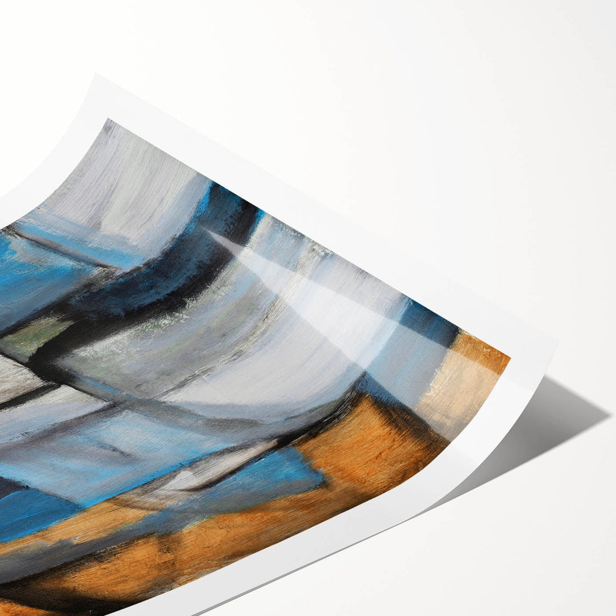 Abstract Wall Art – Moody Geometric Painting in Blue and Earthy Tones