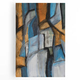 Abstract Wall Art – Moody Geometric Painting in Blue and Earthy Tones