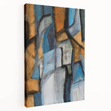 Abstract Wall Art – Moody Geometric Painting in Blue and Earthy Tones