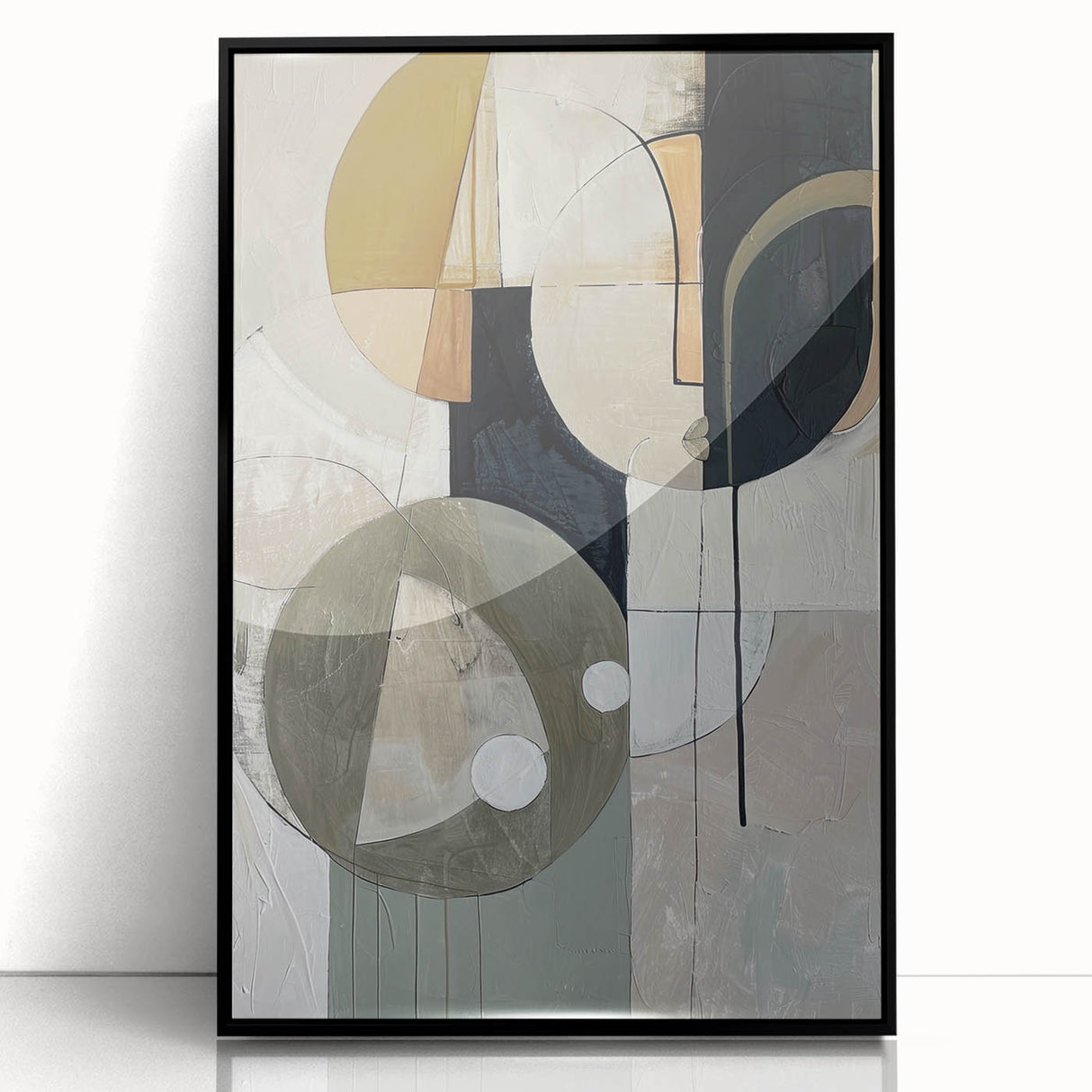 Abstract Geometric Framed Art – Modern Minimalist Black & Beige Print
